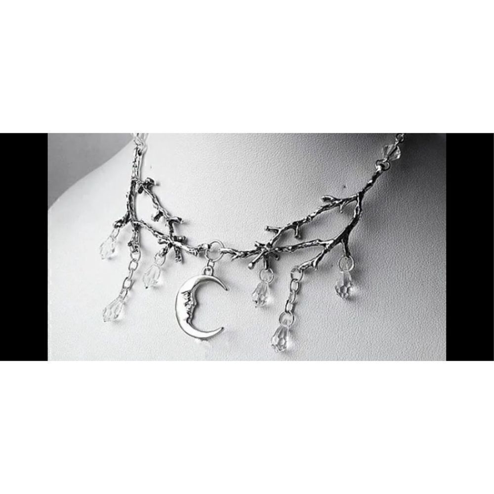 Beautiful woodland forest inspired moon-droplets Silver branch necklace